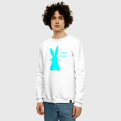 Свитшот хлопковый мужской Пасхальный кролик бирюзовый, цвет: белый — фото 2
