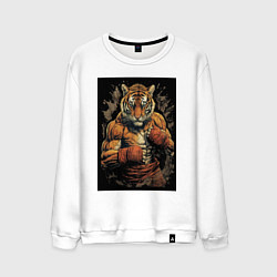 Свитшот хлопковый мужской Муай Тай тигр, цвет: белый