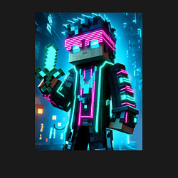 Свитшот хлопковый мужской Minecraft - neon character ai art, цвет: черный — фото 2