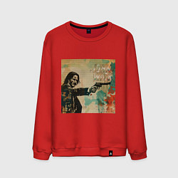 Свитшот хлопковый мужской Джон Уик с пистолетом портрет в стиле гранж, цвет: красный