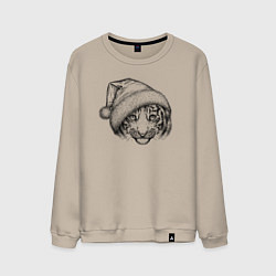 Свитшот хлопковый мужской Новогодний тигренок, цвет: миндальный