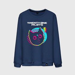 Свитшот хлопковый мужской Twenty One Pilots rock star cat, цвет: тёмно-синий