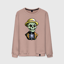 Свитшот хлопковый мужской Скелет в жёлтой шляпе, цвет: пыльно-розовый