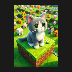 Свитшот хлопковый мужской Funny kitten - Minecraft ai art, цвет: черный — фото 2