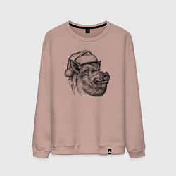 Свитшот хлопковый мужской Кабан новогодний, цвет: пыльно-розовый