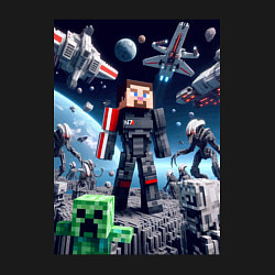 Свитшот хлопковый мужской Minecraft and Mass effect - collaboration ai art, цвет: черный — фото 2