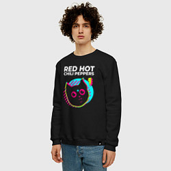 Свитшот хлопковый мужской Red Hot Chili Peppers rock star cat, цвет: черный — фото 2