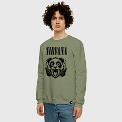 Свитшот хлопковый мужской Nirvana - rock panda, цвет: авокадо — фото 2