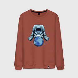 Свитшот хлопковый мужской Космонавт с планетой, цвет: кирпичный