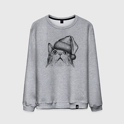 Свитшот хлопковый мужской Кот-мем в шоке от Нового года, цвет: меланж