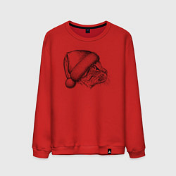 Свитшот хлопковый мужской Профиль новогодней кошки, цвет: красный