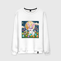 Свитшот хлопковый мужской Зайчик ботаник, цвет: белый