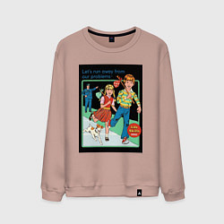 Свитшот хлопковый мужской Убегайте от любых проблем мем, цвет: пыльно-розовый
