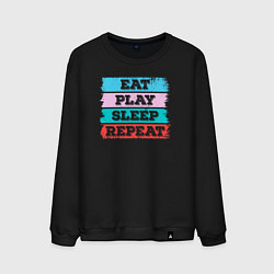 Свитшот хлопковый мужской Eat play sleep repeat, цвет: черный