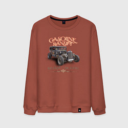 Свитшот хлопковый мужской Хот род и надпись живи быстро, цвет: кирпичный