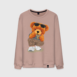 Свитшот хлопковый мужской Плюшевый медведь в очках, цвет: пыльно-розовый