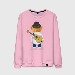 Свитшот хлопковый мужской Плюшевый медвежонок - музыкант, цвет: светло-розовый