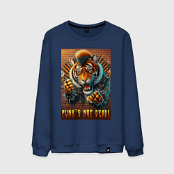 Свитшот хлопковый мужской Punks not dead - motto tiger, цвет: тёмно-синий