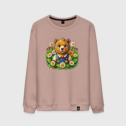 Свитшот хлопковый мужской Медведь среди ромашек, цвет: пыльно-розовый