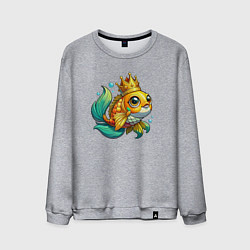Свитшот хлопковый мужской Золотая рыбка в короне, цвет: меланж
