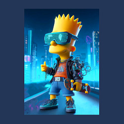 Свитшот хлопковый мужской Барт Симпсон в неоновом городе со скейтбордом - не, цвет: тёмно-синий — фото 2