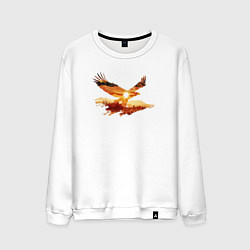 Свитшот хлопковый мужской Летящий орел и пейзаж с эффектом двойной экспозици, цвет: белый