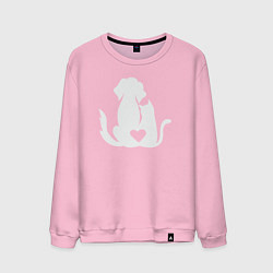 Свитшот хлопковый мужской Cats and dogs love, цвет: светло-розовый