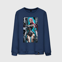 Свитшот хлопковый мужской Barbie cyber warrior - ai art fantasy, цвет: тёмно-синий