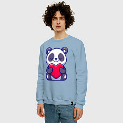 Свитшот хлопковый мужской Панда и сердечко, цвет: мягкое небо — фото 2