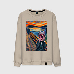 Свитшот хлопковый мужской Бегемот кричит - мем живопись от нейросети, цвет: миндальный
