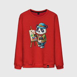 Свитшот хлопковый мужской Панда-художник, цвет: красный
