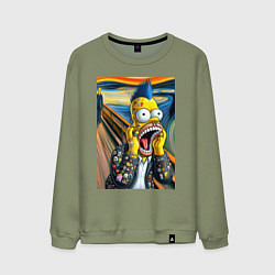 Свитшот хлопковый мужской Гомер Симпсон кричит - мем нейросеть, цвет: авокадо