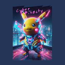 Свитшот хлопковый мужской Cyber Pikachu - neon glow ai art fantasy, цвет: тёмно-синий — фото 2