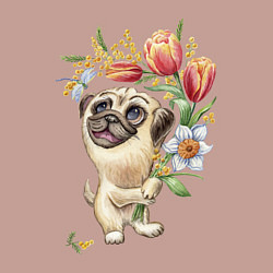 Свитшот хлопковый мужской Мопс с букетом, цвет: пыльно-розовый — фото 2