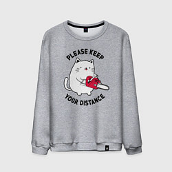 Свитшот хлопковый мужской Белый кот с пилой, цвет: меланж