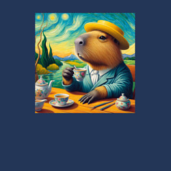 Свитшот хлопковый мужской Забавная капибара в шляпе и костюме пьет чай в сти, цвет: тёмно-синий — фото 2