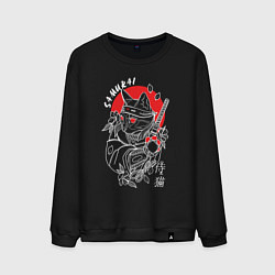 Свитшот хлопковый мужской Черный кот самурай, цвет: черный