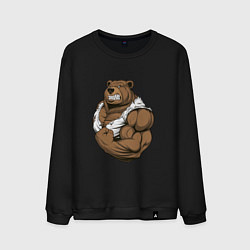Свитшот хлопковый мужской Крутой медведь накаченный, цвет: черный