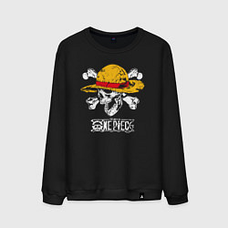 Свитшот хлопковый мужской One piece череп в соломенной шляпе, цвет: черный