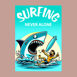 Свитшот хлопковый мужской Surfing never alone - shark and surfer, цвет: пыльно-розовый — фото 2