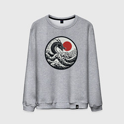 Свитшот хлопковый мужской Дракон в японском ретро стиле, цвет: меланж