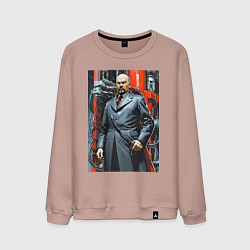 Свитшот хлопковый мужской Ленин в кожанке - киберпанк, цвет: пыльно-розовый