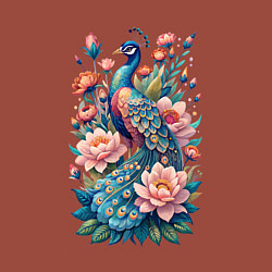 Свитшот хлопковый мужской Павлин среди цветов, цвет: кирпичный — фото 2