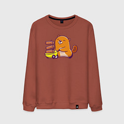 Свитшот хлопковый мужской Весёлый бобёр строитель, цвет: кирпичный