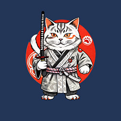 Свитшот хлопковый мужской Ниндзя кот с саблей красное солнце, цвет: тёмно-синий — фото 2