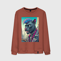 Свитшот хлопковый мужской Чувак пантера панк житель Нью-Йорка - нейросеть, цвет: кирпичный