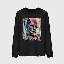 Свитшот хлопковый мужской Девушка кошка - панк не умер, цвет: черный