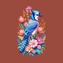 Свитшот хлопковый мужской Голубая сойка среди цветов, цвет: кирпичный — фото 2