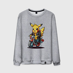 Свитшот хлопковый мужской Пикачу на ретро мотоцикле, цвет: меланж