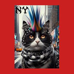 Свитшот хлопковый мужской Кот панк с разноцветным хаером - Нью-Йорк, цвет: красный — фото 2